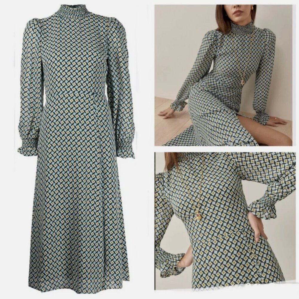 Reformation Stevi Mosaic Long Sleeve Midi Dress. Size 4